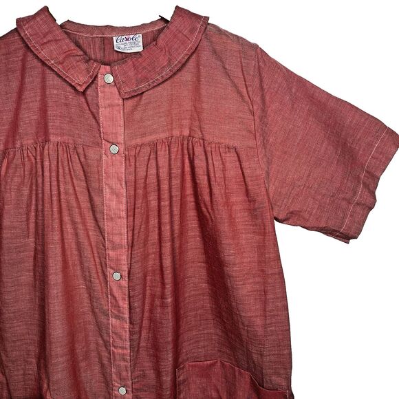 Vtg CAROLE Snap Front Pockets House Dress Coat Robe Lightweight Womens S Red - Picture 1 of 9